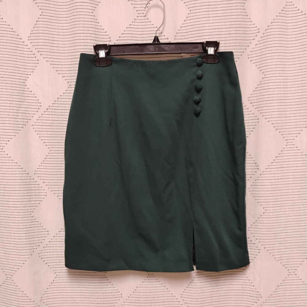 Vintage Lasting Impressions Green Skirt Lined Button Details Women's Size 10